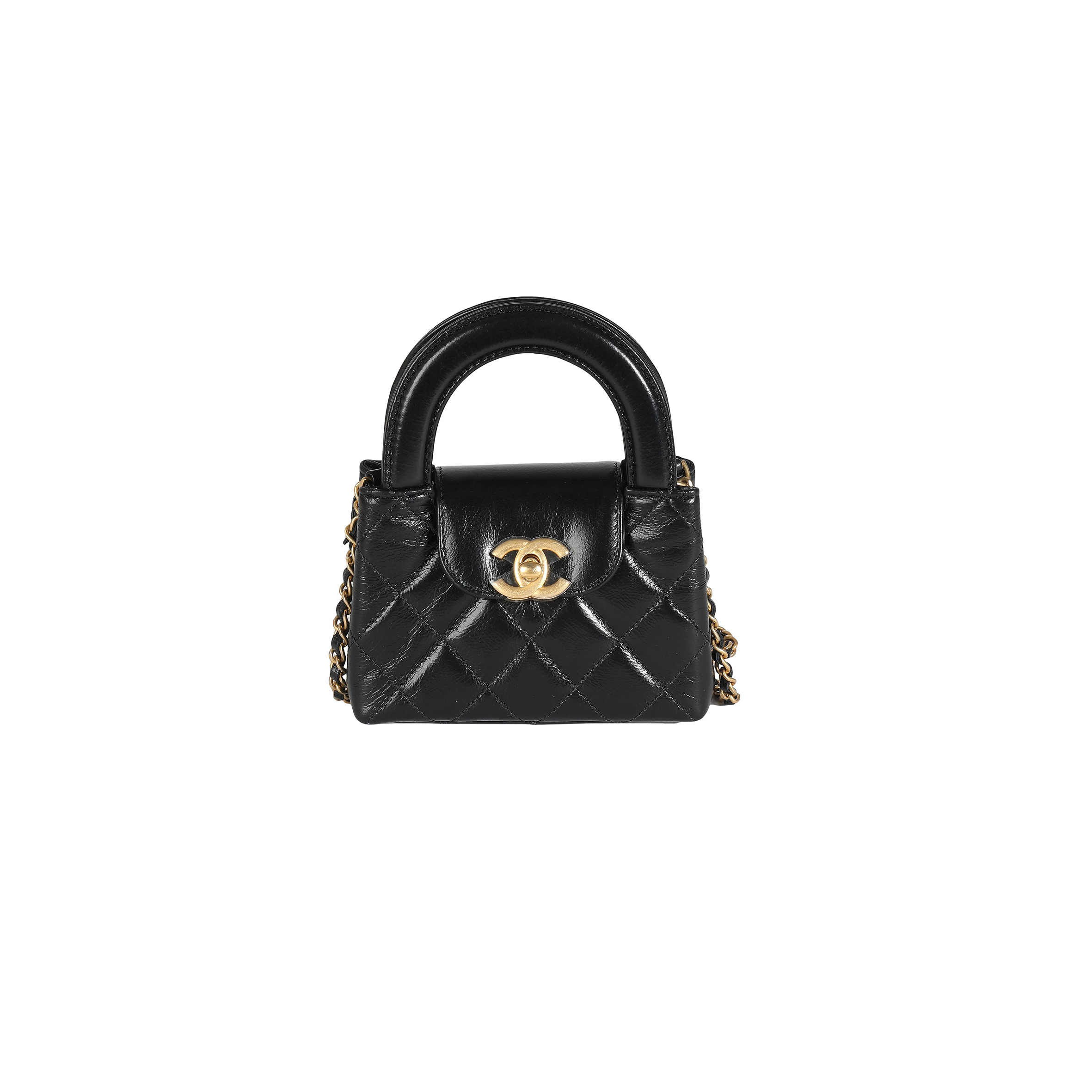 Ch*el master 24p black quilted shiny aged calfskin mini nano kelly shopper ap3435 (12*8*4cm)